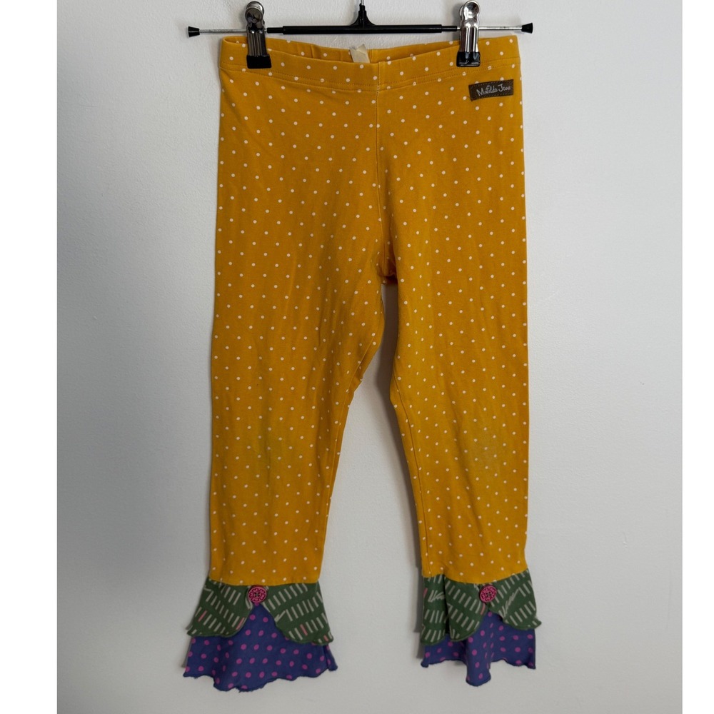Matilda Jane Mustard Yellow Polka Dot Ruffle Hem Leggings Size 10 Girls